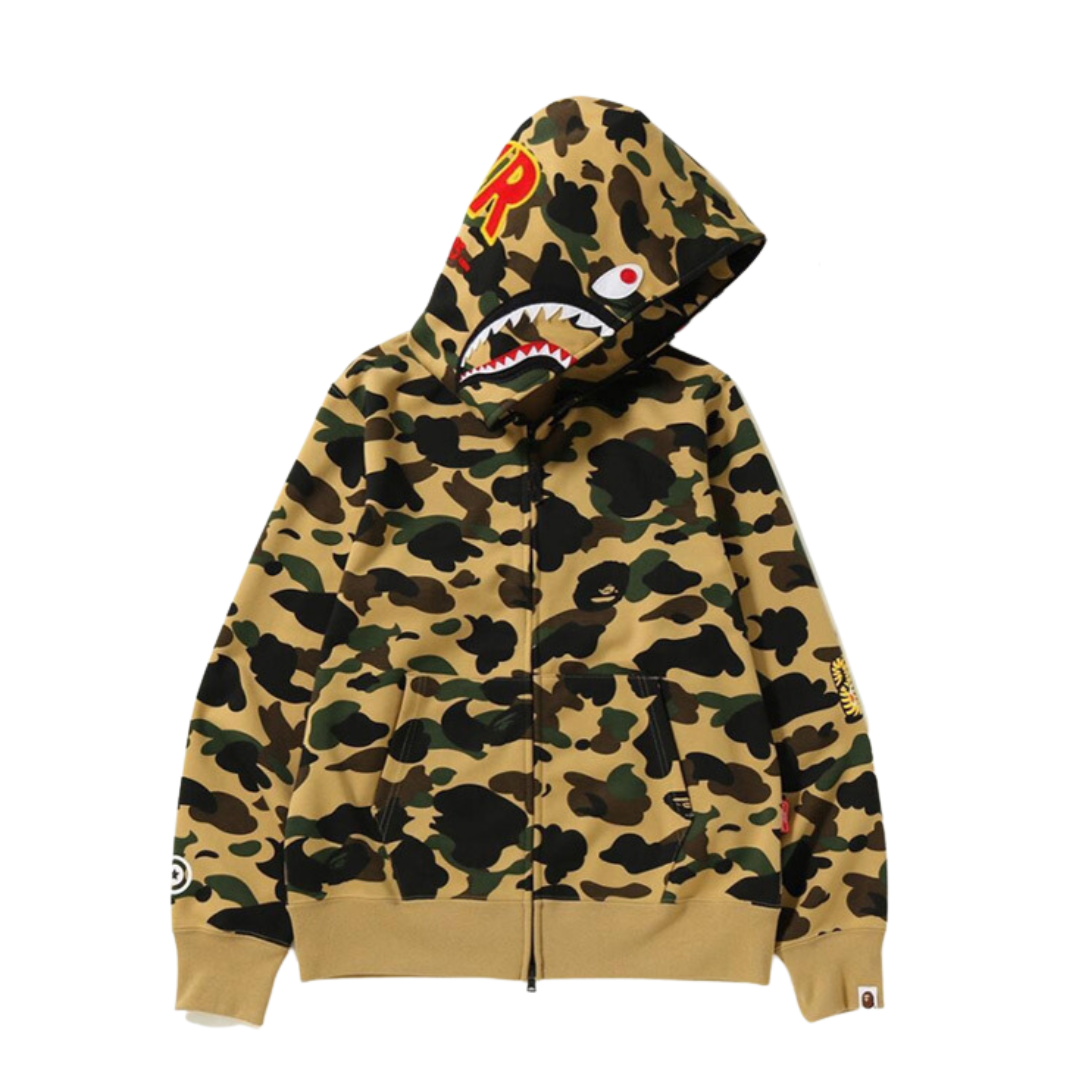 Hanorac Cu Gluga BAPE PONR Camo Shark Full Zip – Galben