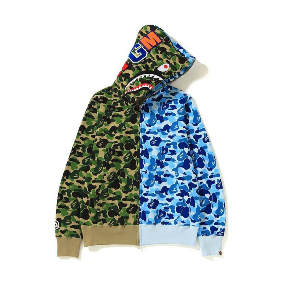 Hanorac Cu Gluga BAPE ABC Camo Shark Full Zip – Verde/Albastru