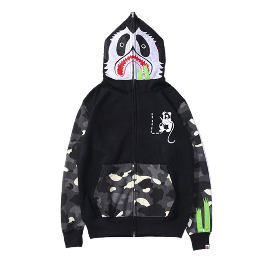 Hanorac Cu Gluga BAPE 1st Camo Panda Full Zip – Negru