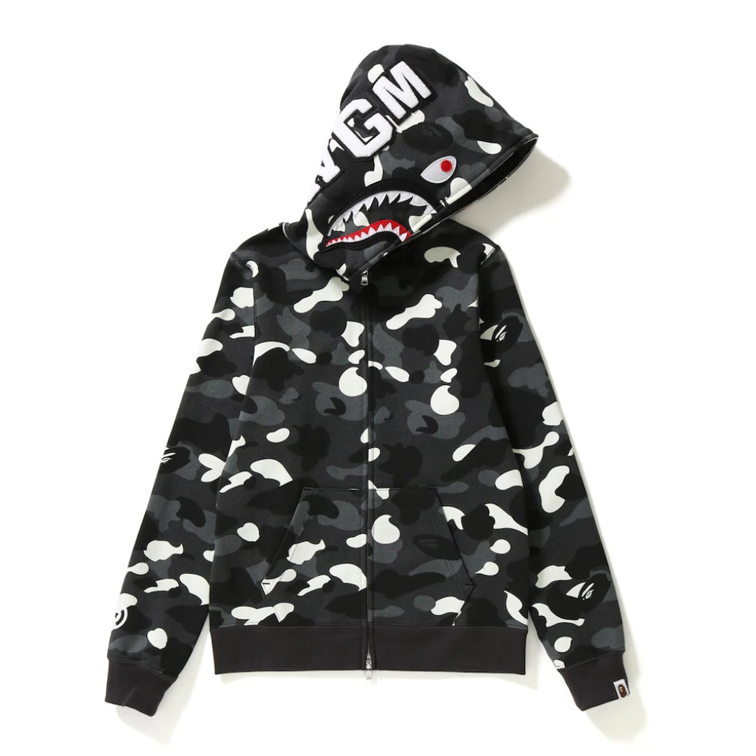 Hanorac Cu Gluga BAPE City Camo Shark Full Zip – Negru