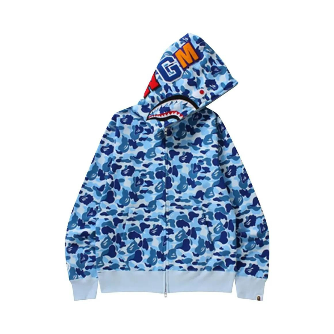 Hanorac Cu Gluga BAPE ABC Camo Shark Full Zip – Albastru